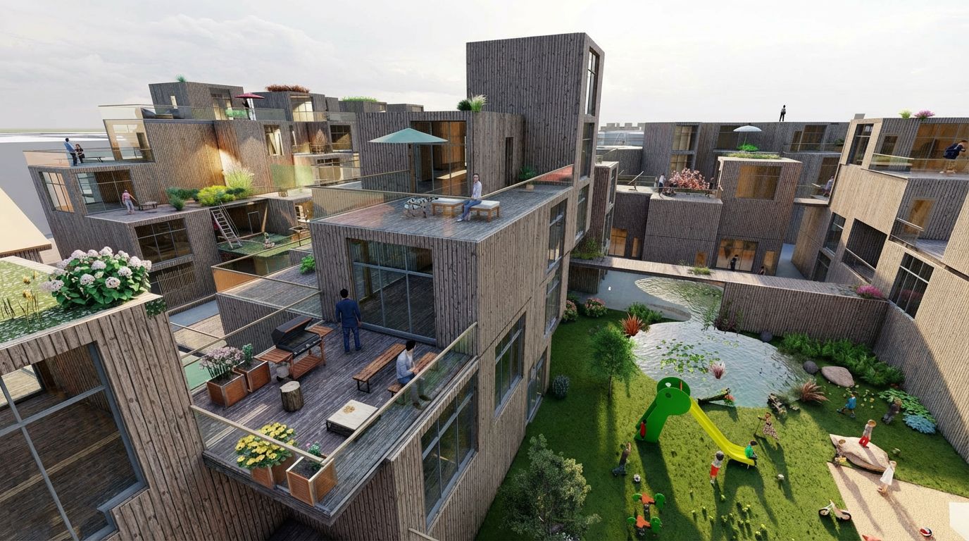 Hyggehäuser — terraced courtyard view, Fushimi Ward, Kyoto 2022